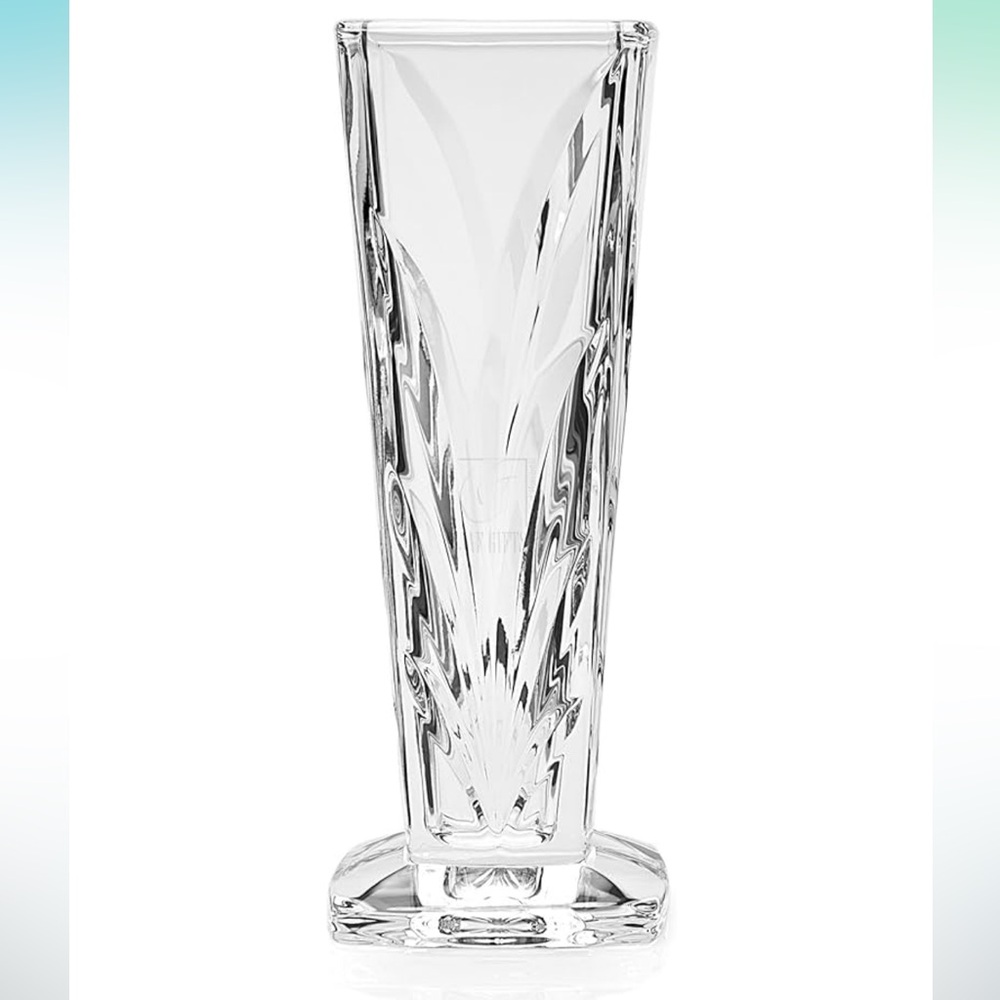 Ginger Shannon Serenade crystal vase square lead cut glass clear 8 1/4” tall